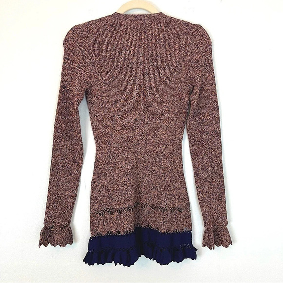 Ulla Johnson Katja Ribbed Ruffle Trim Long Sleeve Tunic Knit Top Iris XS Boho - Picture 5 of 7